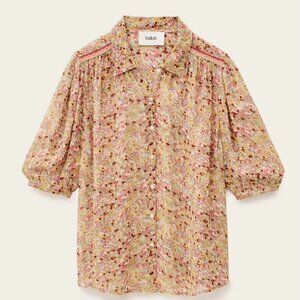 ba&sh NEW Lark Rose Floral Semi Sheer Braided Detail Button Front Blouse US 6